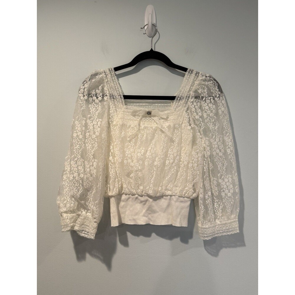 Lace Coquette Top Women Small** Sheer Dainty Fairy Cottage Romantic Twee Prairie